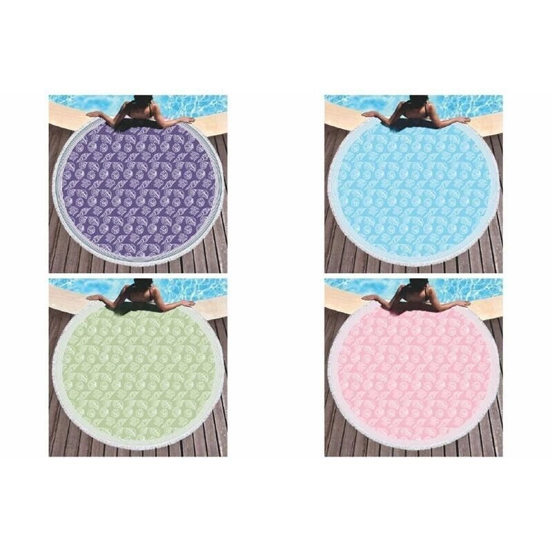 TELO MARE TONDO COTONE 180 CM CON FRANGE CONCHIGLIE COLORI ASSORTITI