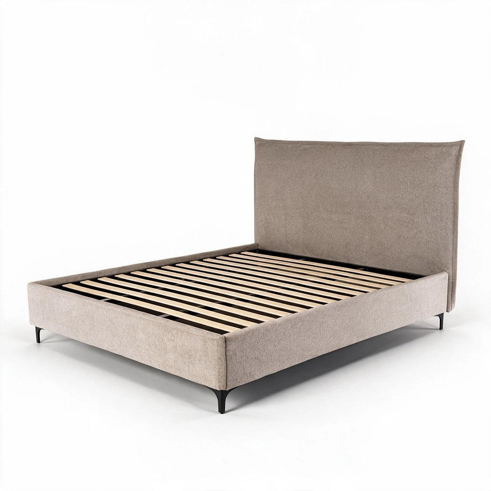 Letto Matrimoniale Line con Contenitore in Tessuto Tortora – Stile Moderno e Praticità Salvaspazio