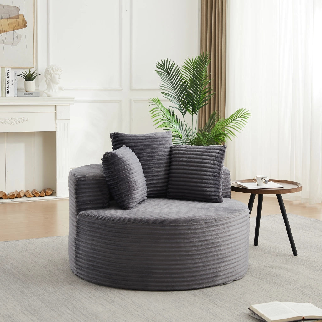 POLTRONA rotonda Ø 110 cm in corduroy grigio con 3 cuscini