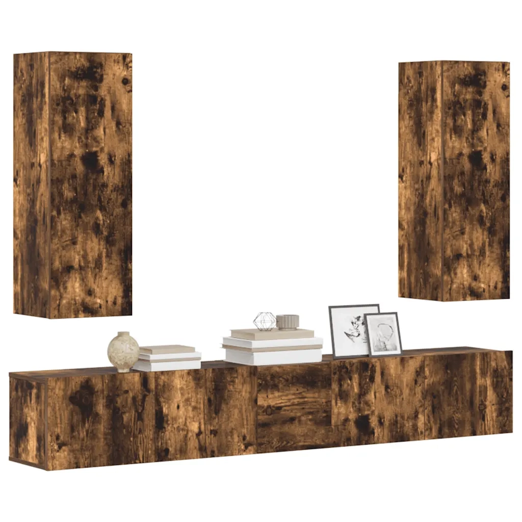 Set di Mobili Porta TV 5 pz Rovere Fumo in Legno Multistrato 3114251
