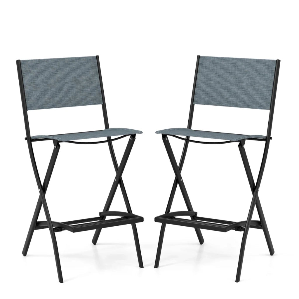 Set di 2 sgabelli da bar pieghevoli 46 x 57 x 102 cm comfort ergonomico piedini in textilene antiscivolo blu 20_0012456