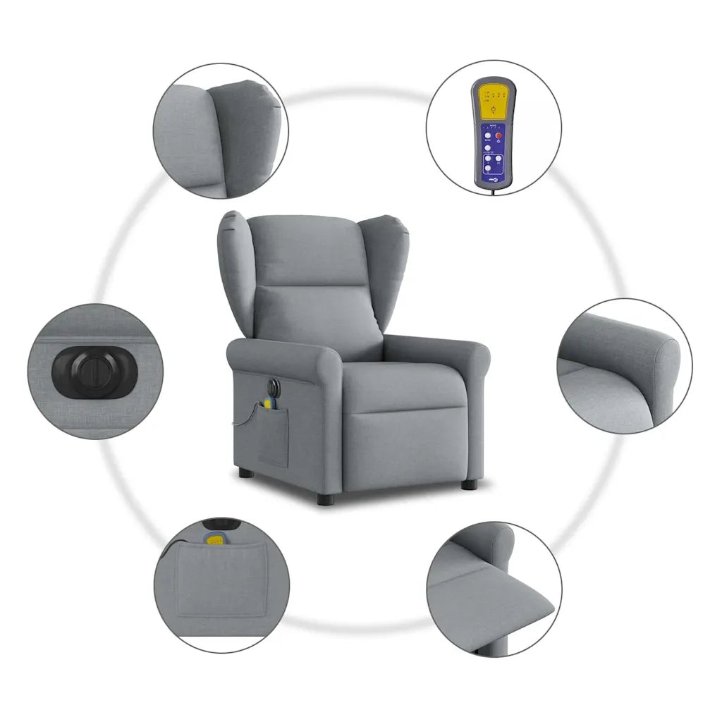 Divano Sedia-Poltrona Reclinabile Massaggio Elettrica Grigio Chiaro Tessuto 363527
