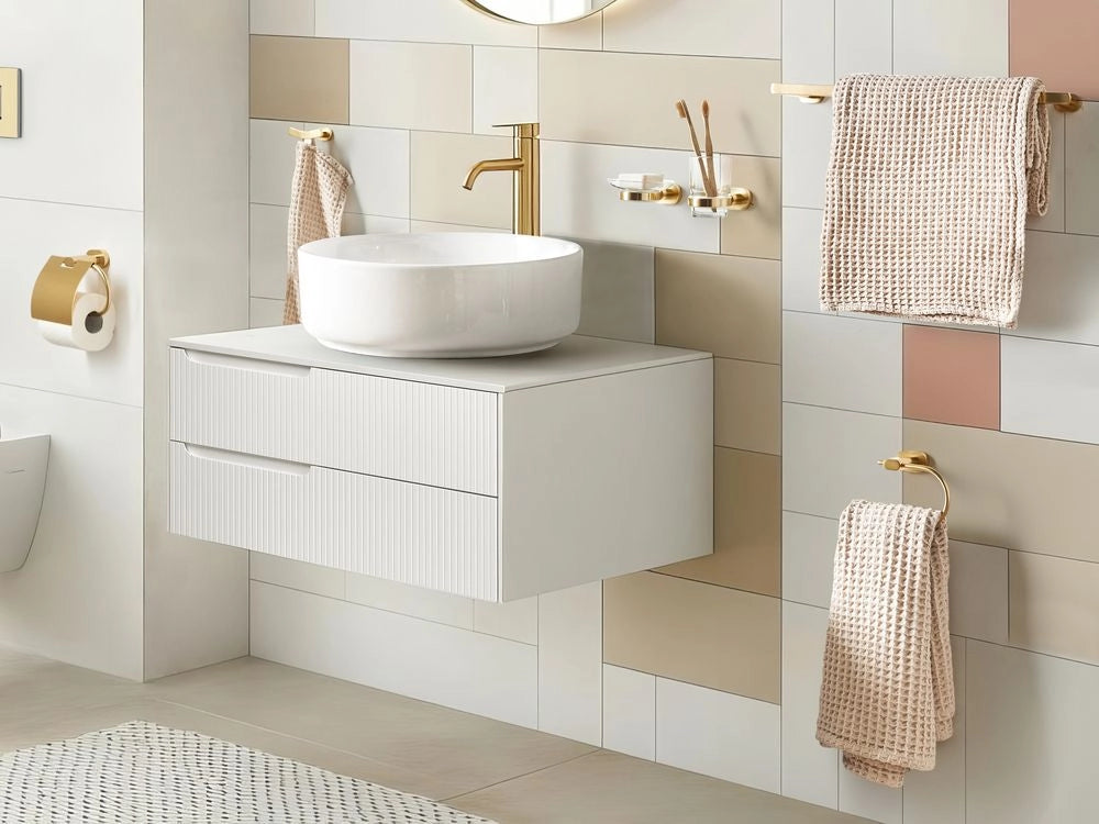 Set di 6 accessori per il bagno in alluminio oro con bicchiere e portasapone inclusi Accessori per il bagno in stile moderno
