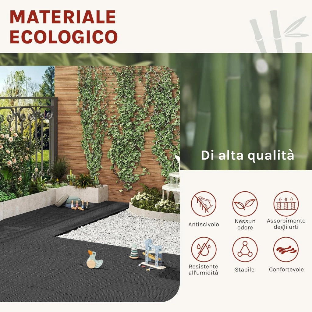 WOLTU Piastrelle per Pavimenti da Esterno Balcone/Giardino/Terrazza Pavimentazione ad Incastro in WPC, Legno Composito, con 11 Pannelli da 30x30 cm Antracite