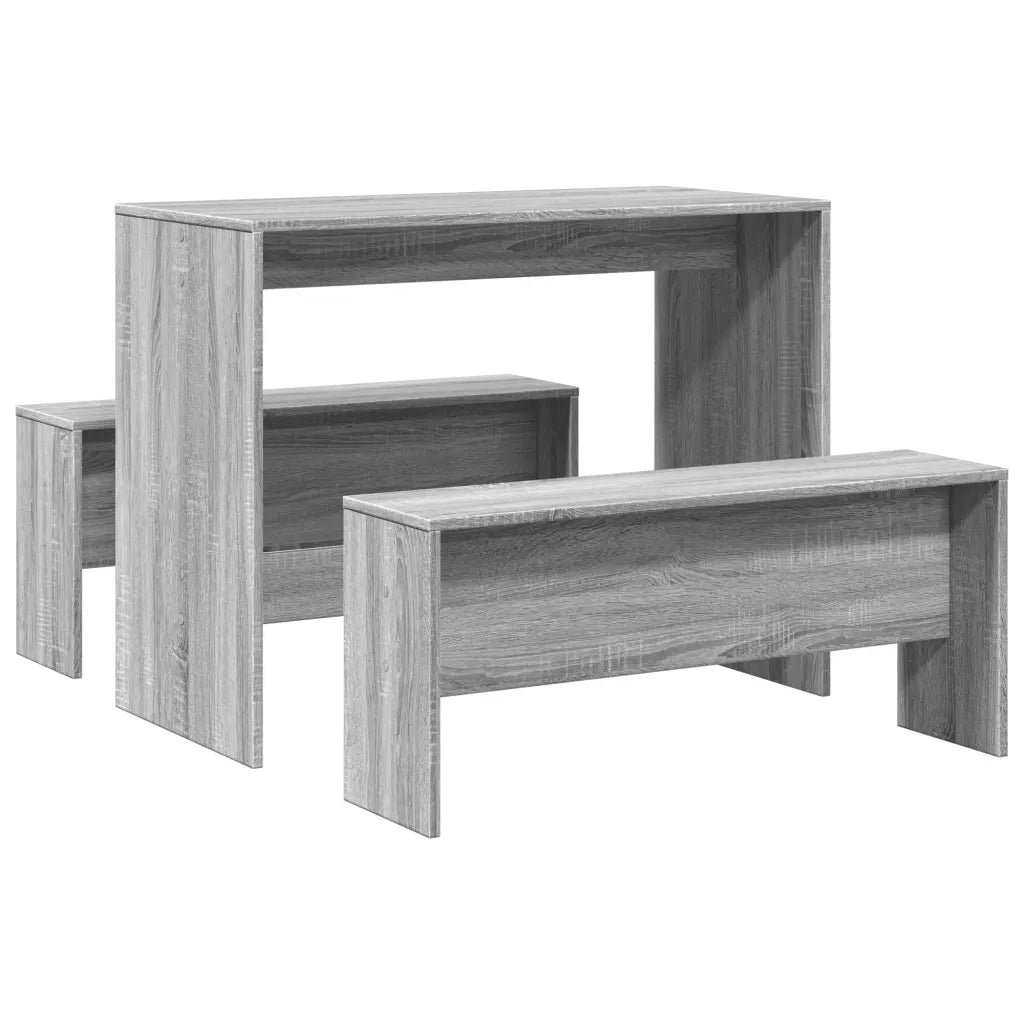 Set Tavolo da Pranzo e Panche 3 pz Grigio Sonoma in Truciolato 855536