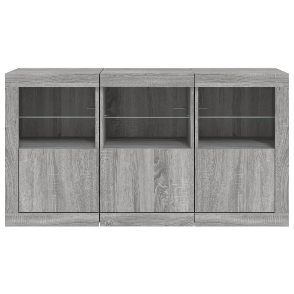Credenza con Luci LED-Buffet-Armadio da cucina Grigio Sonoma 123x37x67 cm 854673