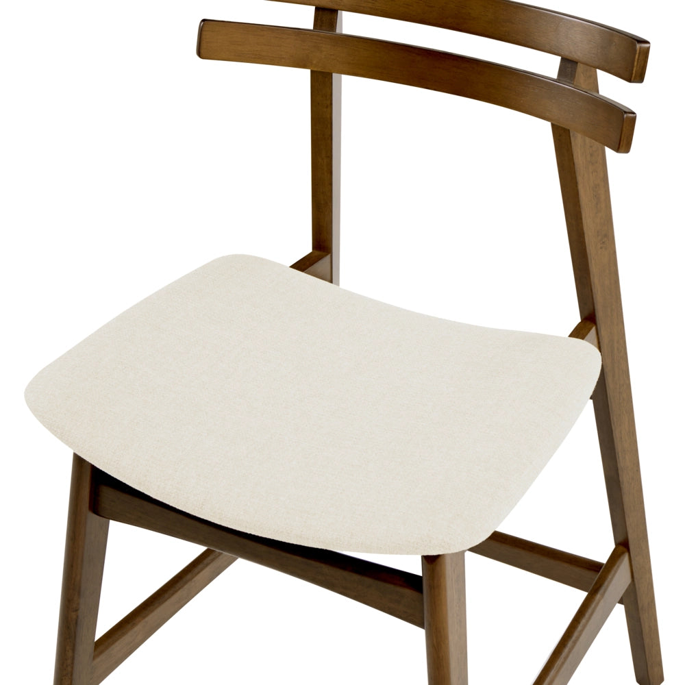 Set di 2 sedie da pranzo in tessuto bianco sporco e struttura in legno marrone senza braccioli con seduta