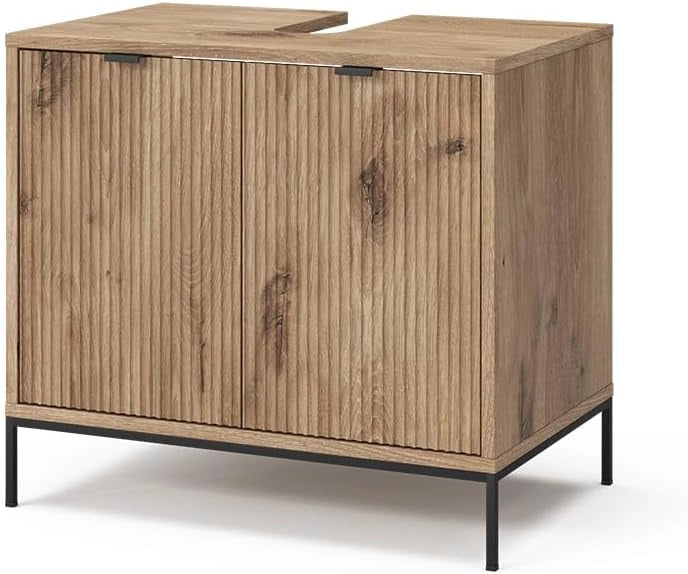 Mobiletto Eliza, Quercia vichinga, 70 x 63 cm con 2 porte, per la conservazione di articoli da bagno e prodotti per la cura personale