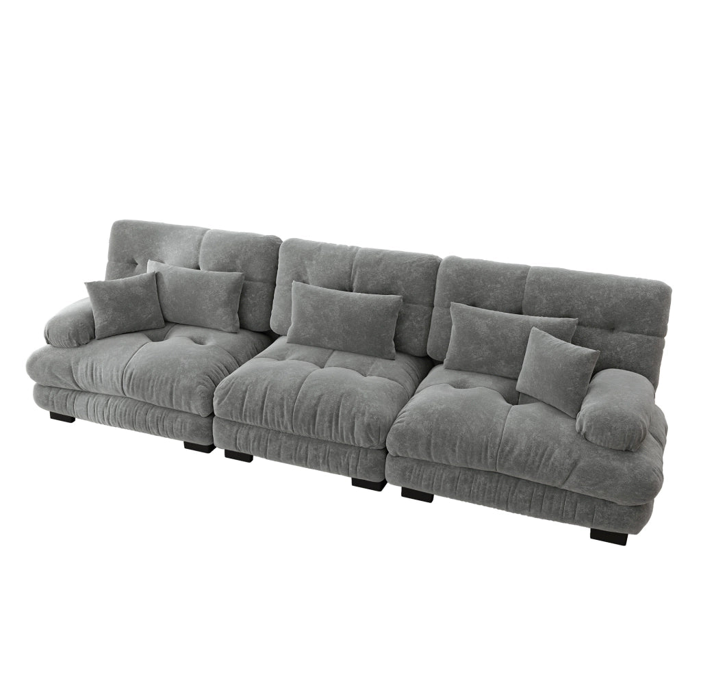 Divano modulare con seduta profonda in chenille grigio
