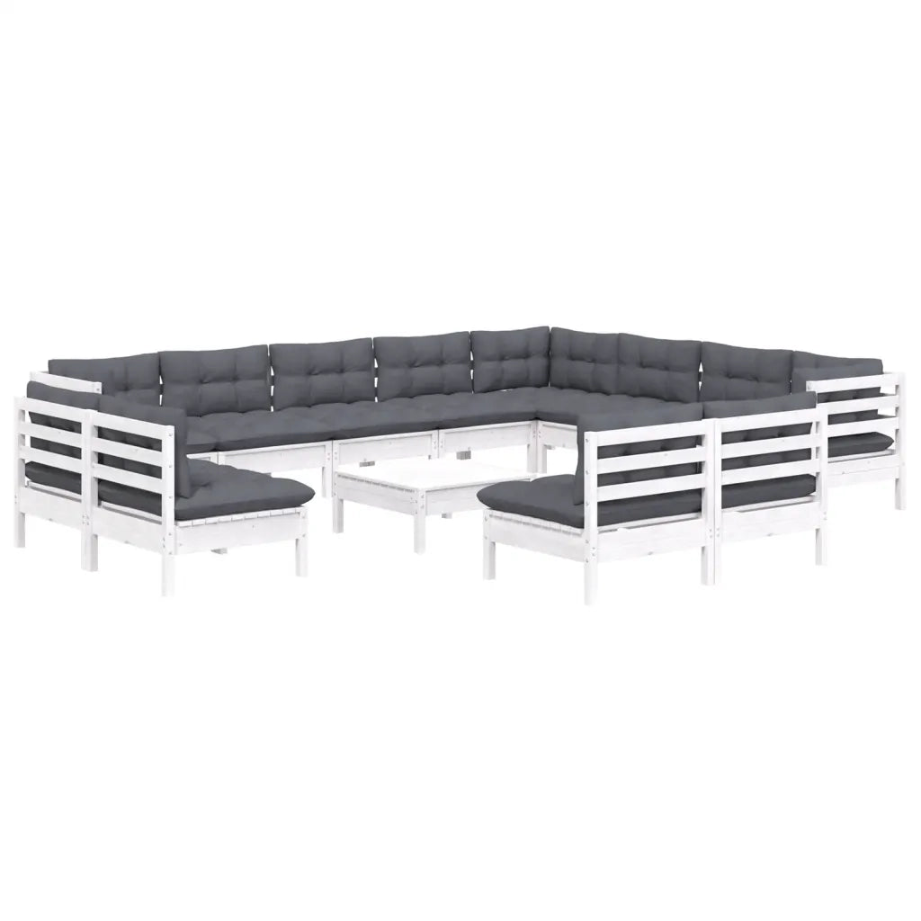 Set Divani da Giardino 13 pz con Cuscini Bianchi Legno di Pino 3096882