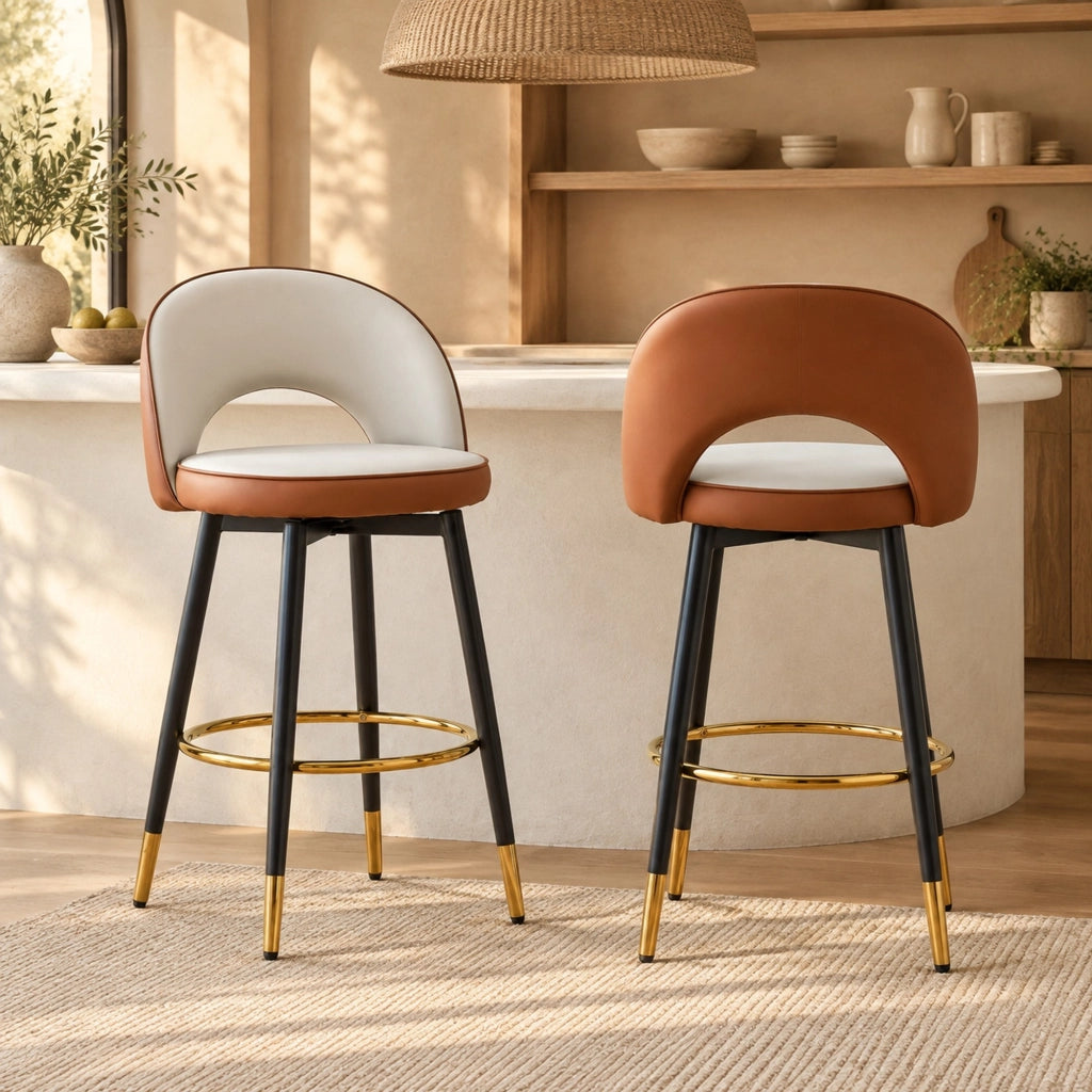 Set 2 sgabelli da bar girevoli a 360° in PU grigio chiaro e marrone HAVRYA
