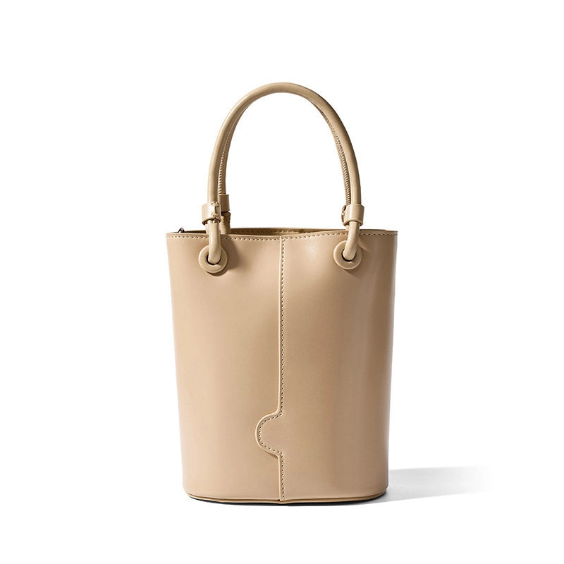Borsa a secchiello da donna in vera pelle, borsa a tracolla color albicocca
