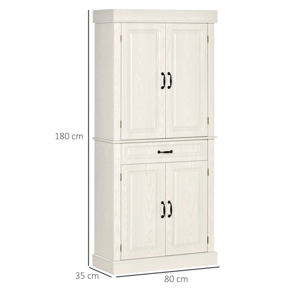 Credenza Alta 80x35x180 cm 2 Armadietti 1 Cassetto Bianco