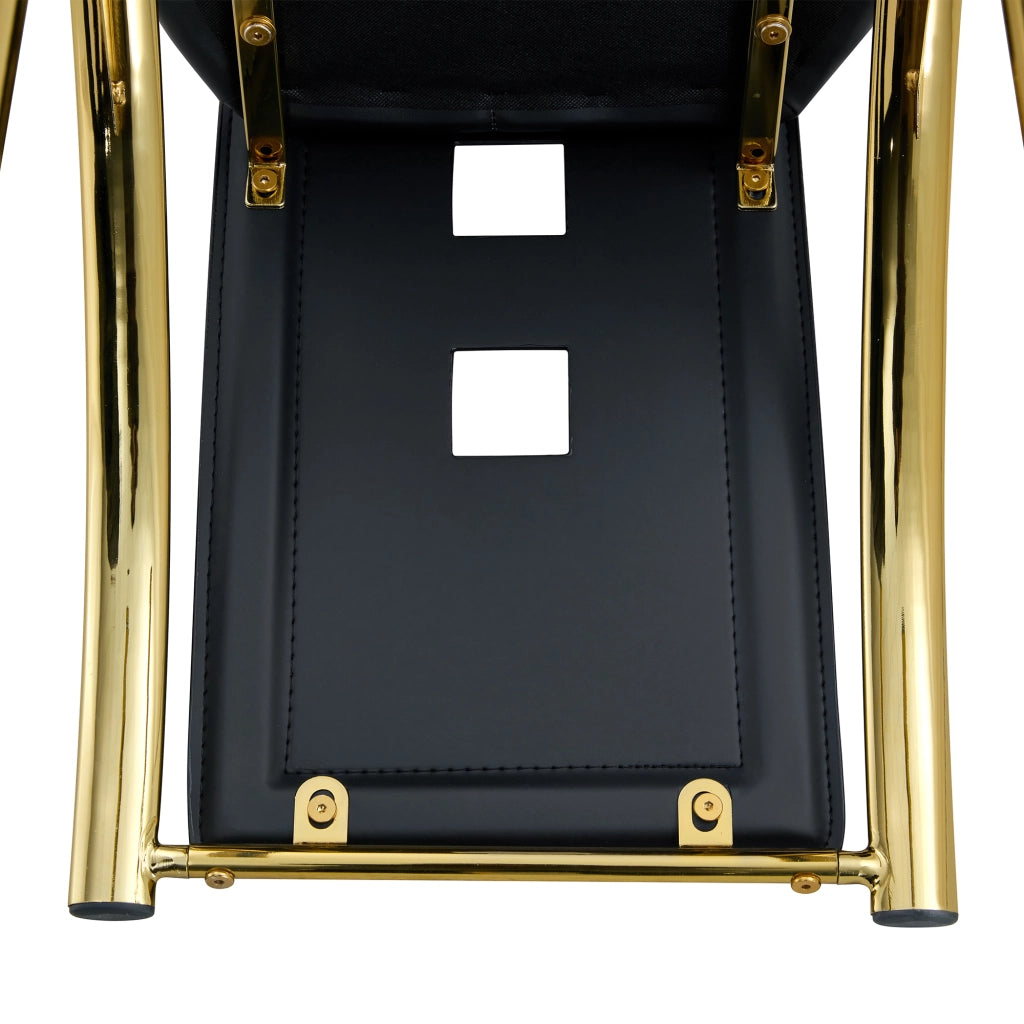 Set tavolo cucina e sedie con tavolo rotondo e 2 sedie imbottite in vetro temperato; similpelle nera e metallo oro