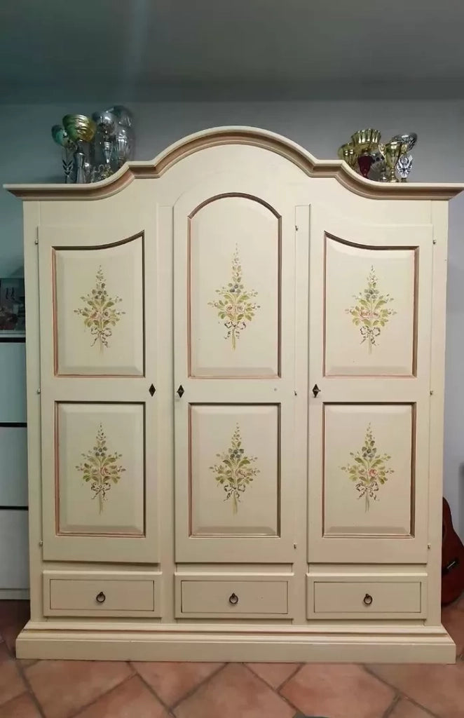 Armadio classico 3 porte avorio filo marrone legno 185x62x220 - Mobili 2G