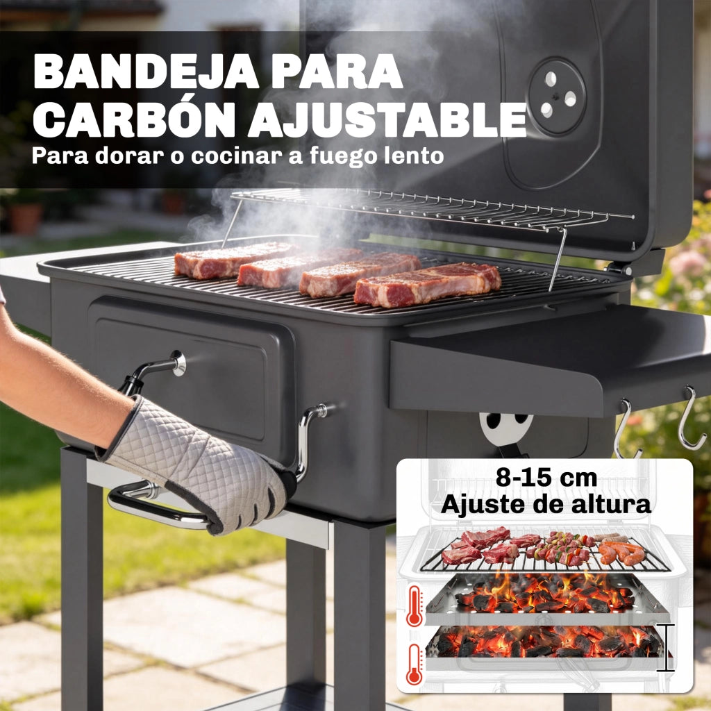 Barbecue a Carbone con Griglia Ventilazione e Ruote ¨C zephmum ¨C Grigio 60x45x90 cm