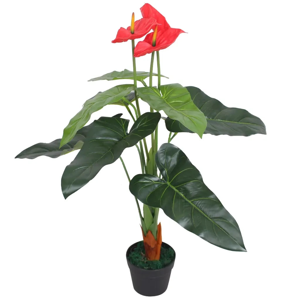 Anturium Pianta Artificiale con Vaso 90 cm Rosso e Giallo cod mxl 55215