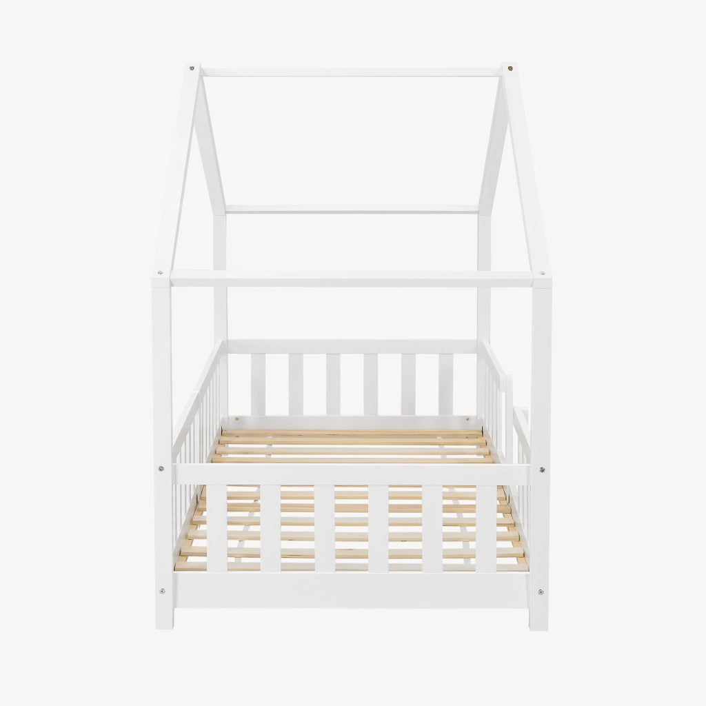 Letto per Cameretta Treviolo a Forma di Casetta in Stile Montessori 90x200 cm Bianco [en.casa]