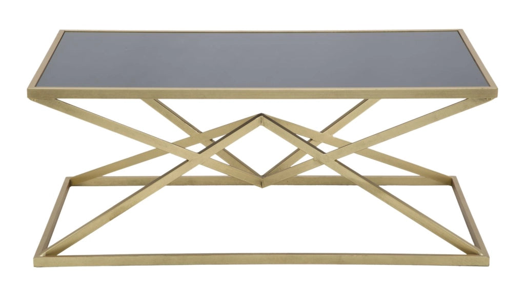 Tavolo da Caffé Piramid 110x60x45 cm in Ferro e Vetro Oro e Nero