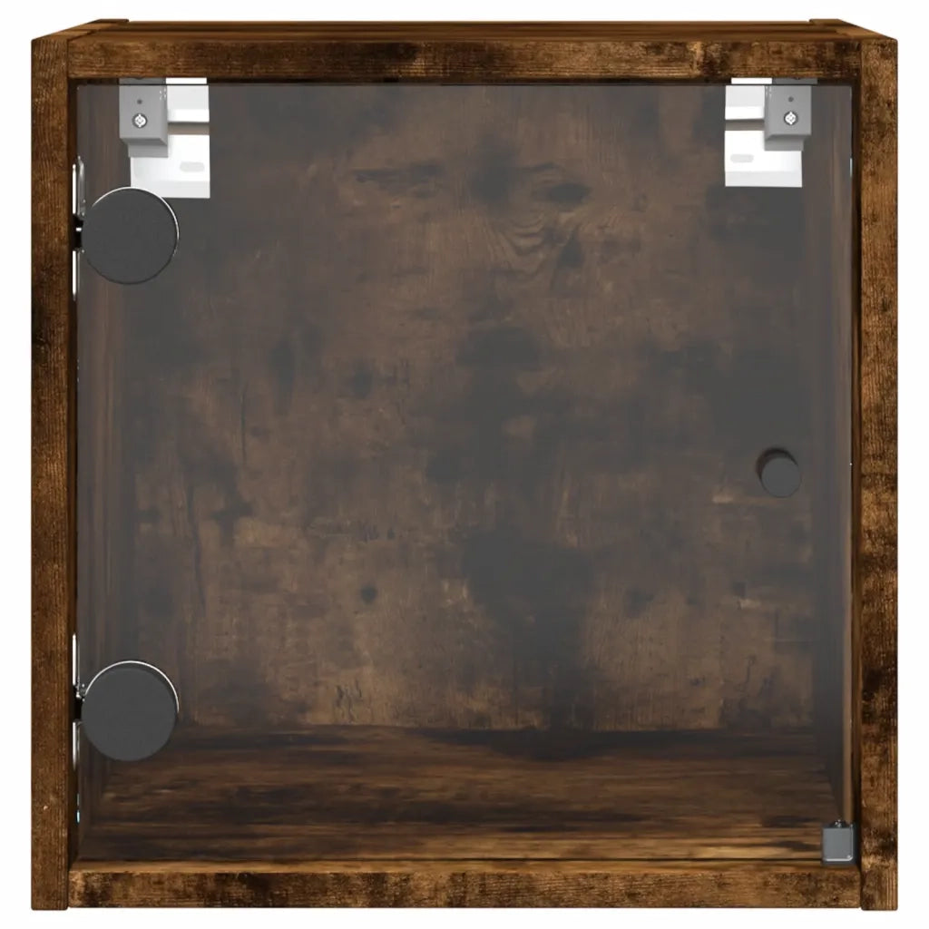 Comodino con Anta in Vetro-Tavolino da notte Rovere Fumo 35x37x35 cm