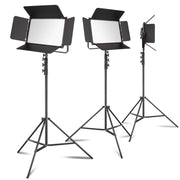 3x LED Niova 150-F Pro luce d'area incl. treppiede per lampada, luce d'area da 150 W con bicolore, luminosità della luce da studio dimmerabile, luce video con radiocomando