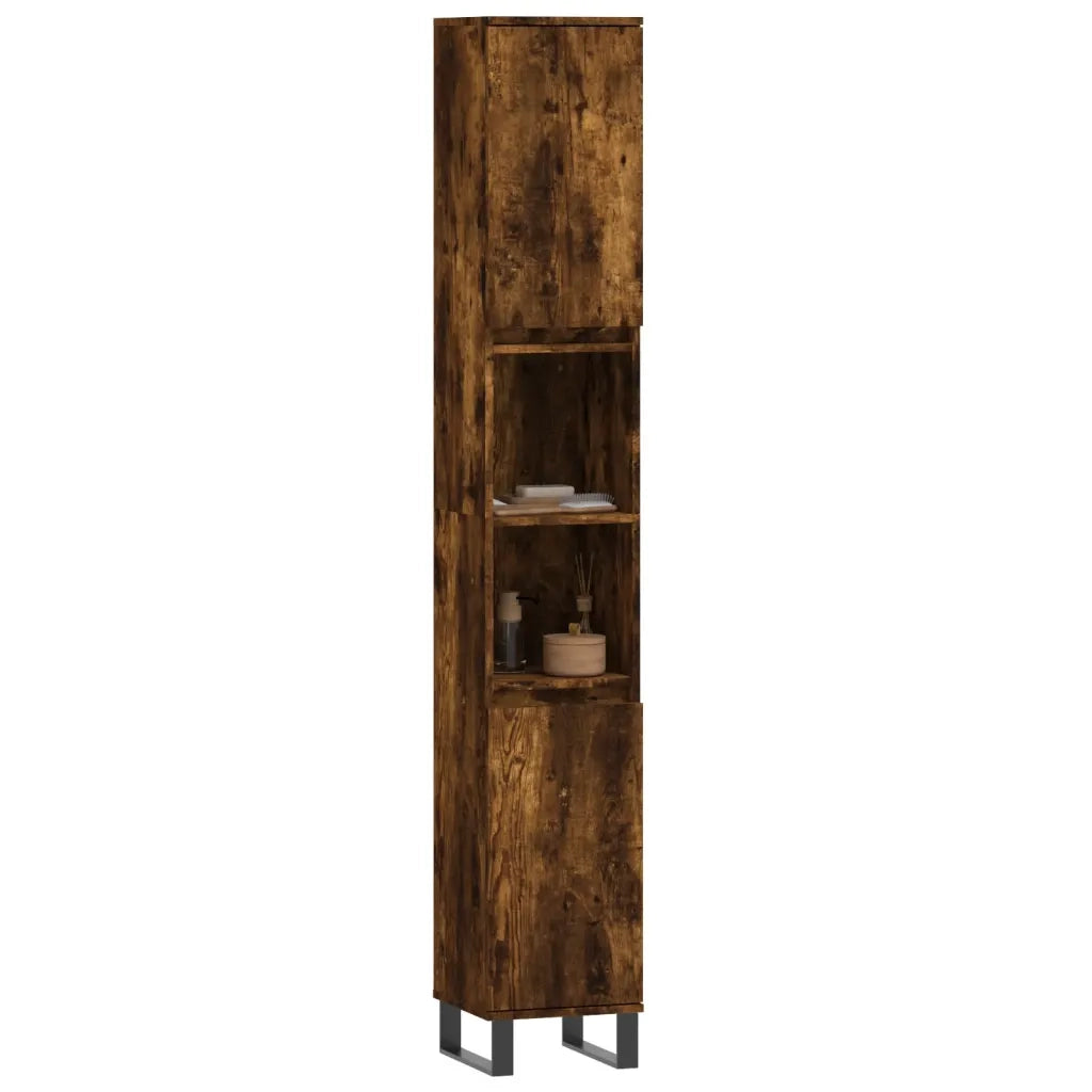 Armadietto Bagno Rovere Fumo 30x30x190 cm in Legno Multistrato 831545