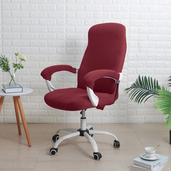 Copertura di poltrona da ufficio con copertura di braccio, copertura di poltrona da ufficio universale per scrivania estensibile, copertura di poltrona da computer, L, colore rosso vino