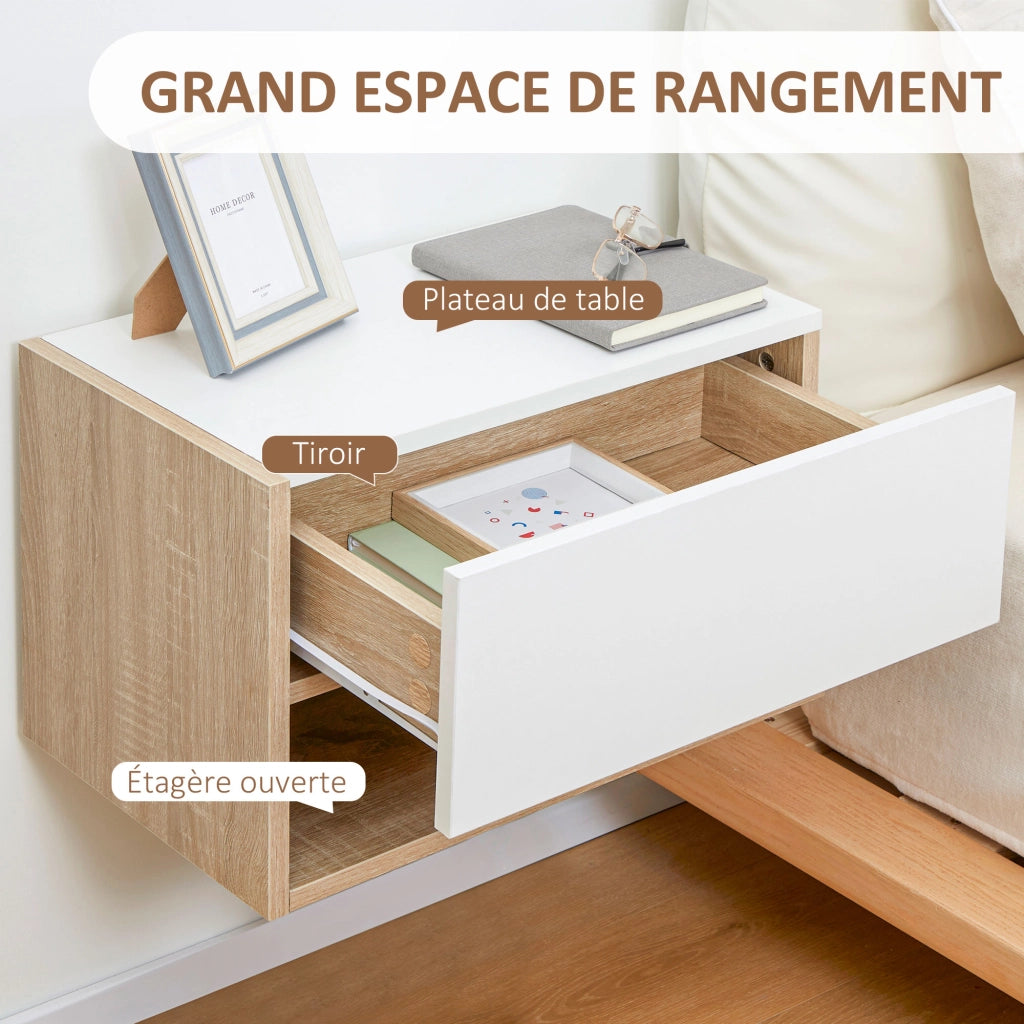 Tavolini da notte ¨C zephmum ¨C 2 pezzi, effetto rovere bianco, con cassetto e ripiano