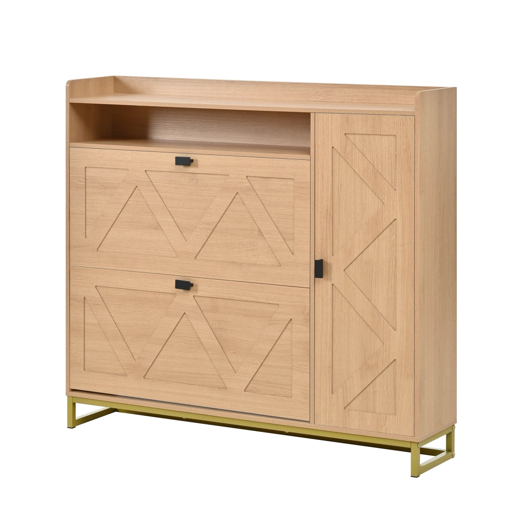 Armadio per scarpe con coperchio ribaltabile doppio - Zephmum- Ripiano superiore aperto, porte geometriche, struttura in metallo