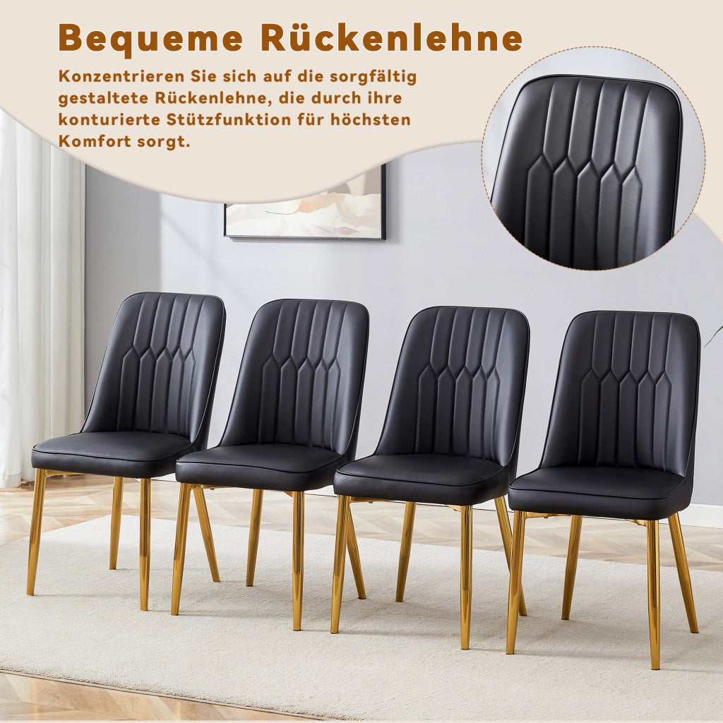 Sedia da pranzo con schienale ergonomico e piedini antiscivolo in similpelle nera e oro