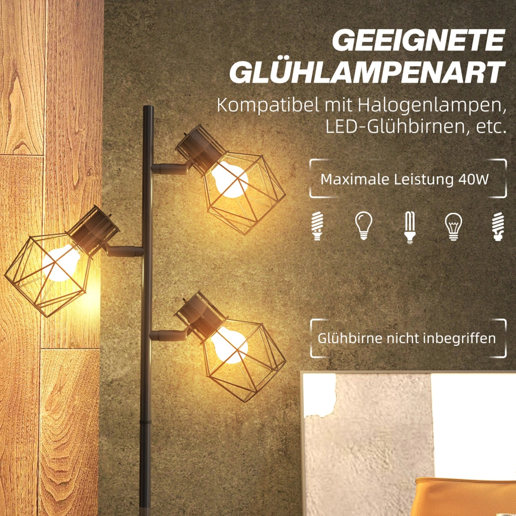 Lampada da terra a 3 luci con elementi flessibili ¨C zephmum ¨C Struttura ad albero, metallo, nero