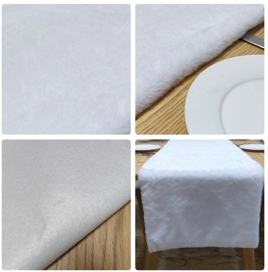 Tafelkleed in Faux Pelliccia - Decorazione Elegante - Bianco - Tafelrunner - Ideale per Feste Invernali - 38 x 183 cm