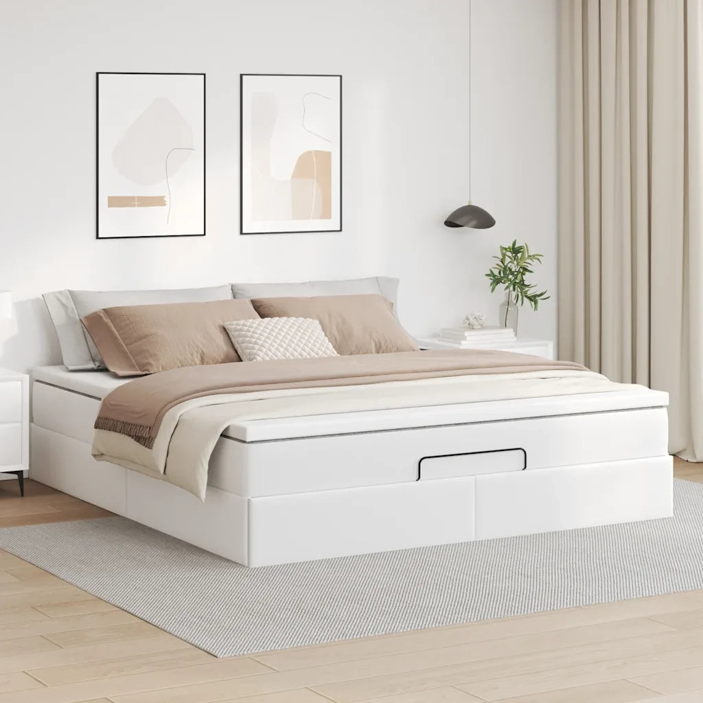 Struttura Letto Pouf con Materasso Bianco 160x200 cm Similpelle 3311047