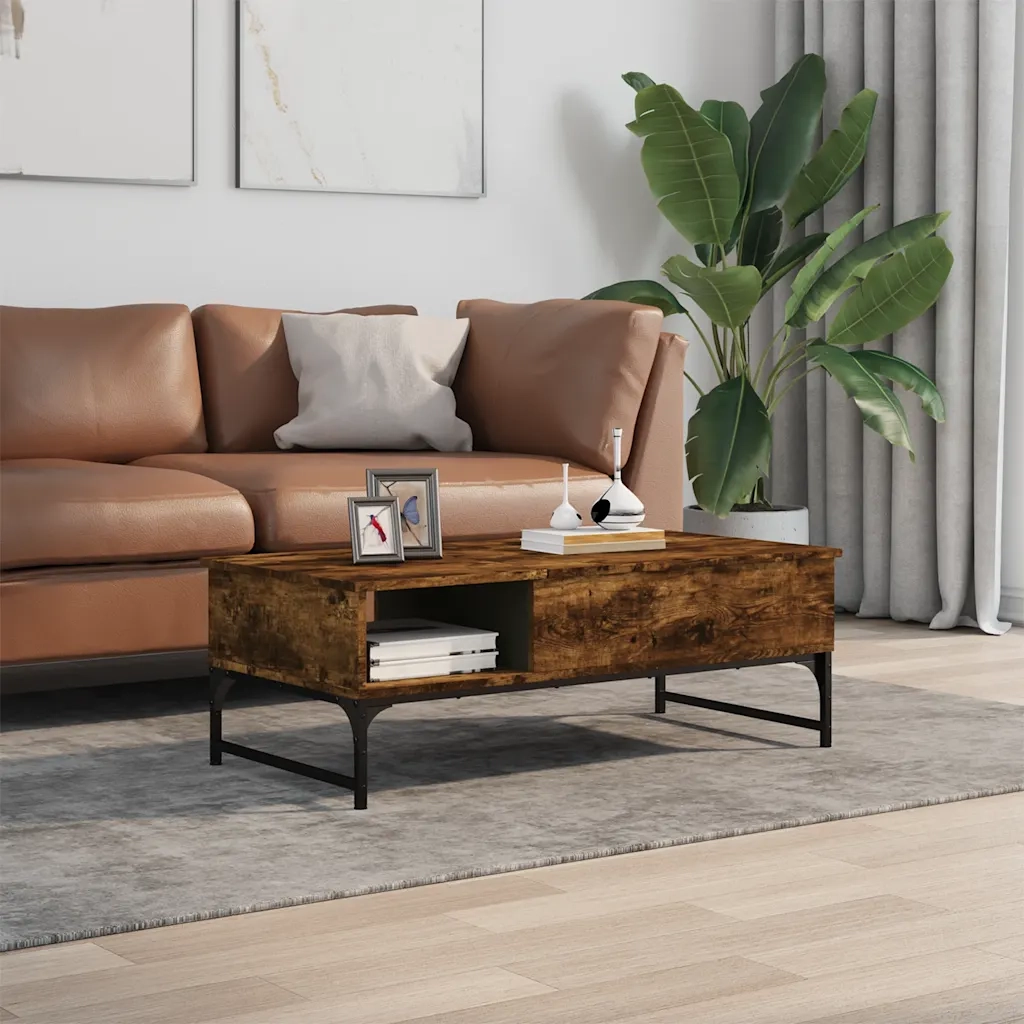 Tavolino Salotto Rovere Fumo 100x50x35 cm Multistrato e Metallo 845393