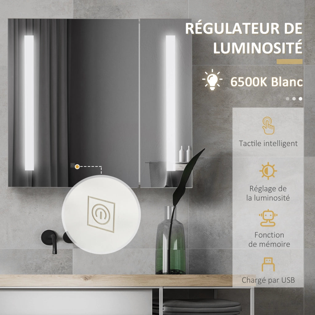 Specchio Armadio a Parete Bagno LED ¨C Zephmum ¨C Bianco 70x15x65 cm