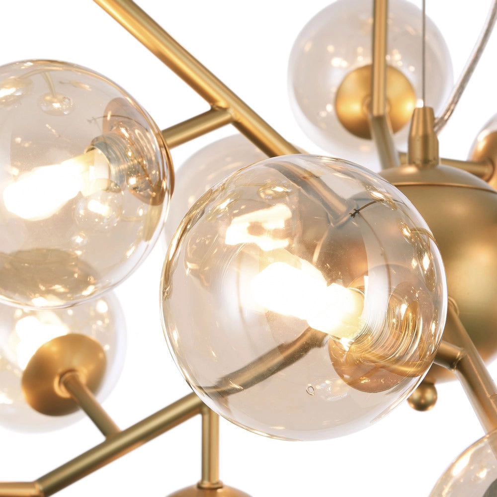 Maytoni Lampadario contemporaneo Dallas 24 luci G9 oro metallo diffusori vetro ambra