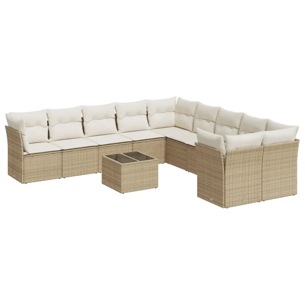 Set Divani da Giardino 11 pz con Cuscini Beige in Polyrattan 3218248
