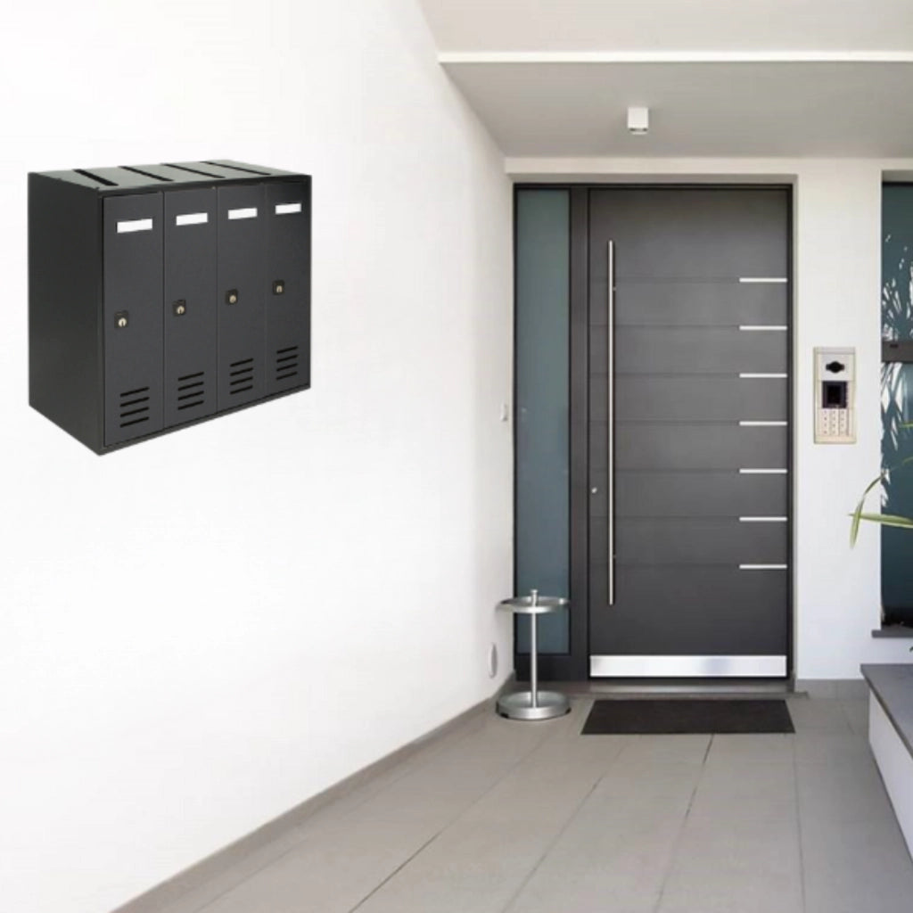 ALUBOX CUBO Cassette Postali Condominiali 4 Posti 38,5X43X25 Cm In Lamiera Zincata Cassetta Postale Condominiale Verticale Da Interno Ed Esterno Protetto COLORE: ANTRACITE