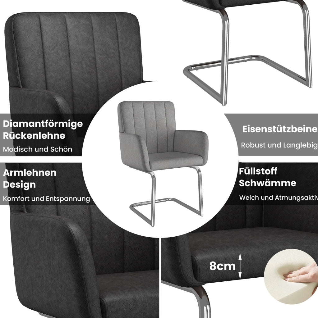 Set 2 sedie da pranzo nere in pelle PU con schienale ergonomico a Z e gambe in metallo