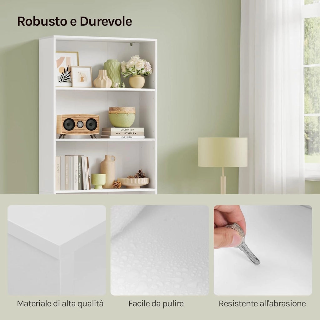 Libreria, scaffale con 6 ripiani regolabili, scaffale aperto, divisorio in piedi, per soggiorno, ufficio, camera da letto, 60 x 180 x 23,5 cm, bianco, SK052ws