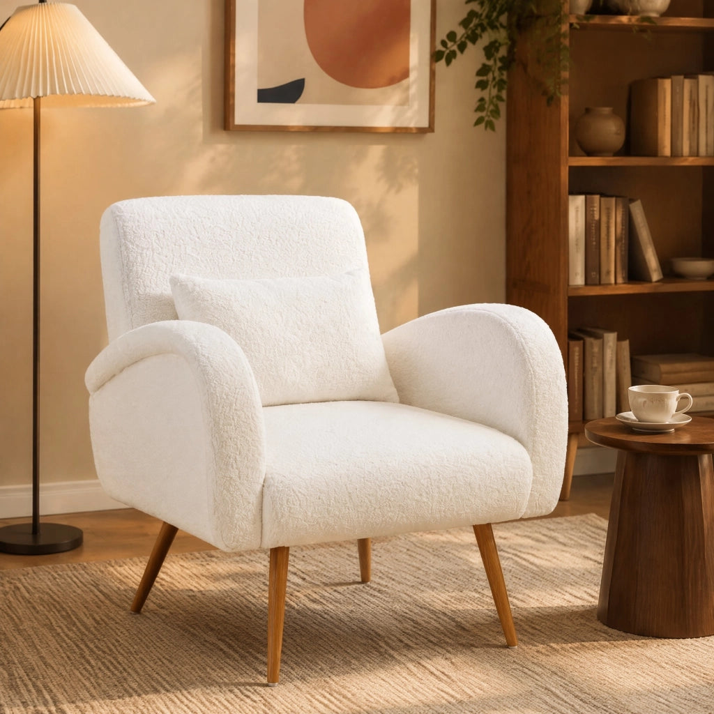 POLTRONA Relax 77x77x83 cm Fleece Crema con cuscino lombare