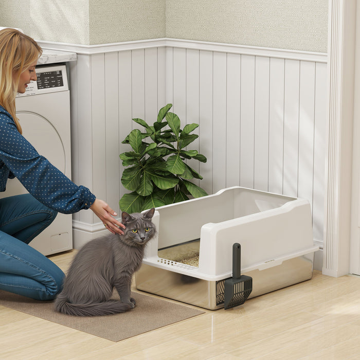 Lettiera per Gatti con Pareti Rialzate 71x50,8x35,5 cm Vassoio in Acciaio Bianco