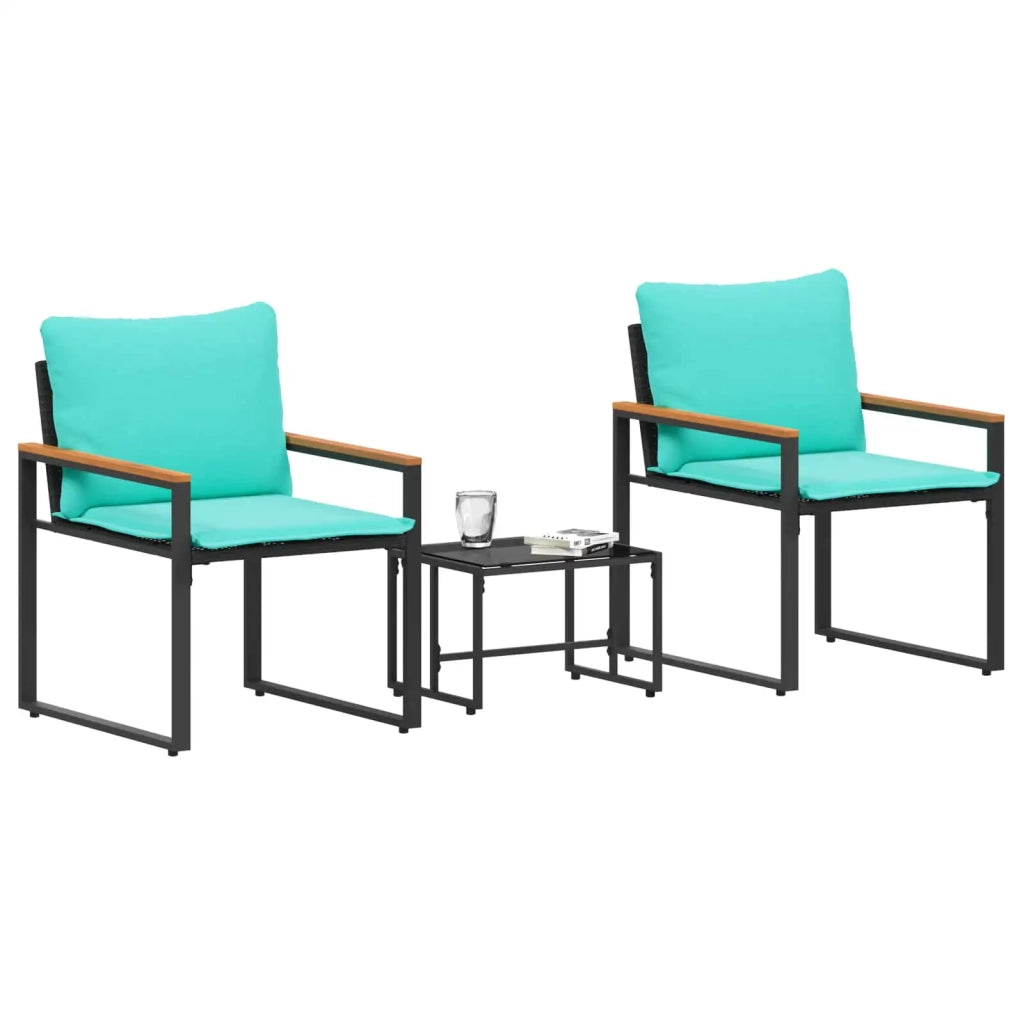 Set di Mobili con cuscino 3 pcs Nero e Turchese Rattan