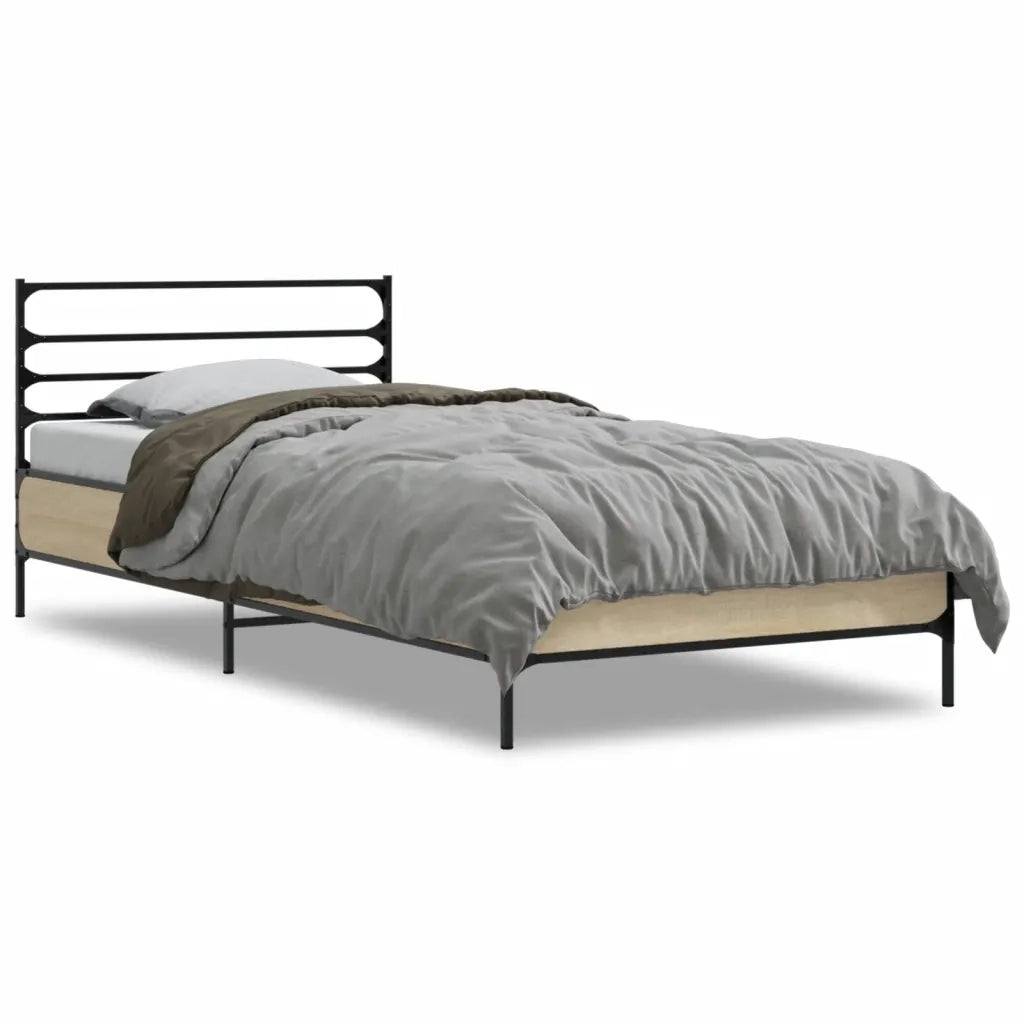 Giroletto-Struttura Letto Rovere Sonoma 100x200 cm Legno Multistrato e Metallo 676589