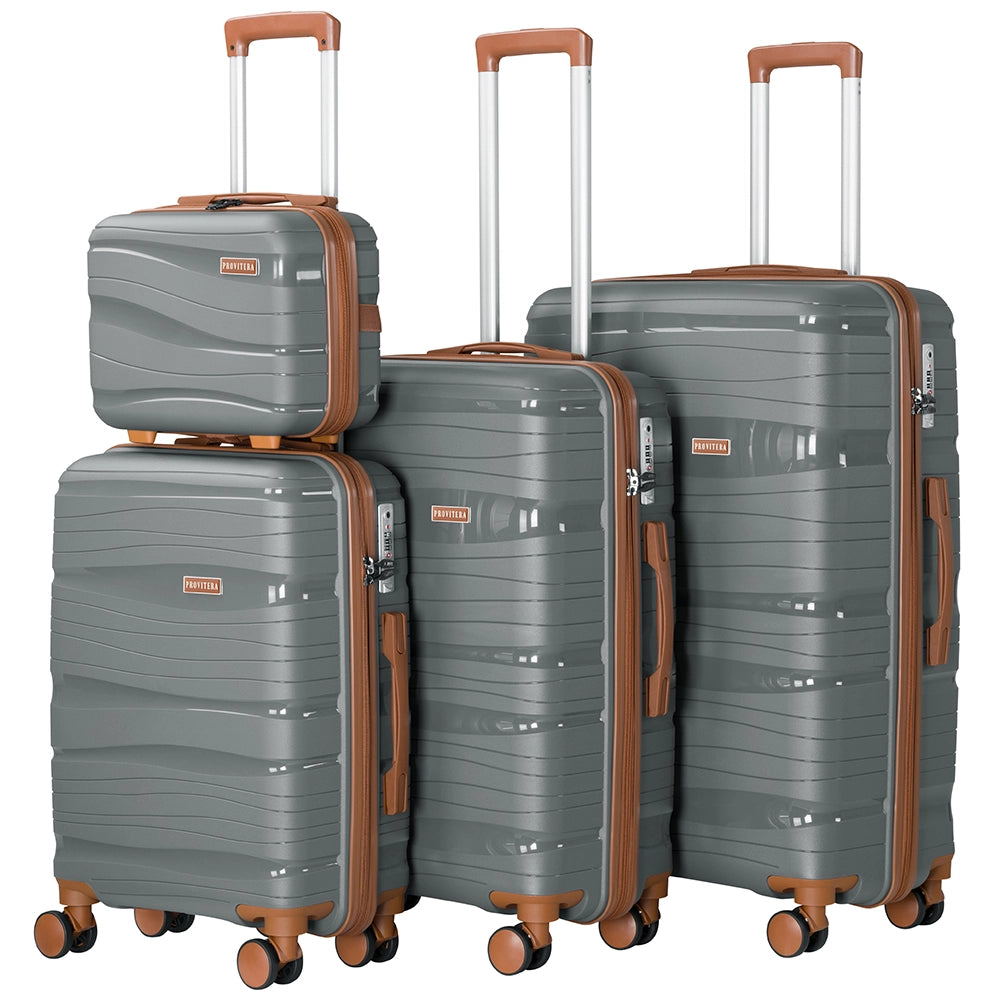 Set 4 Valigie Rivestimento Rigido in Polipropilene Grigio Maniglia Telescopica