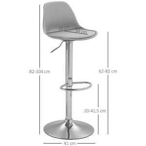 Set 2 sgabelli bar regolabili in altezza girevoli 360° con schienale e poggiapiedi grigi