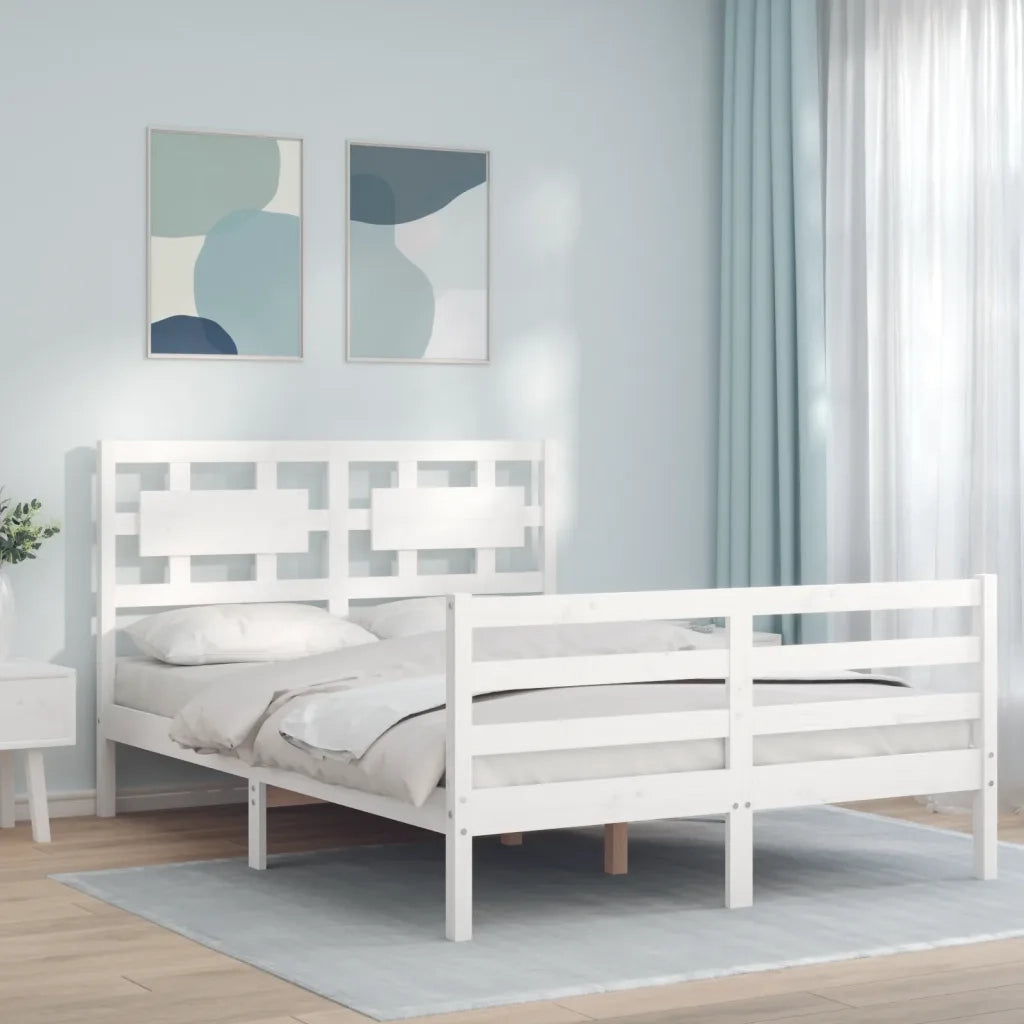 Giroletto con Testiera-Struttura Letto con testiera Bianco Small Double Legno Massello 259864