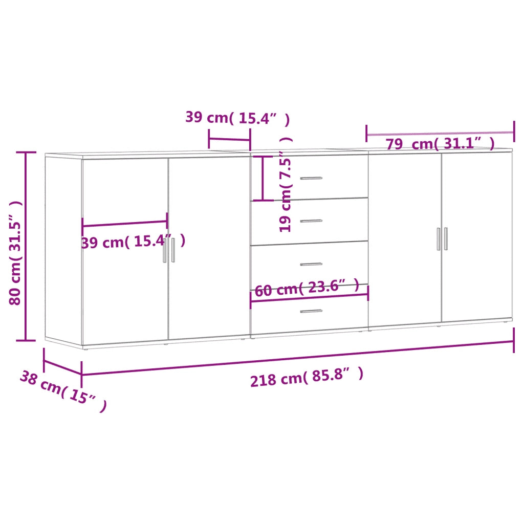 Credenze 3 pz | Madia | Buffet da pranzo | Armadio da pranzo Grigio Sonoma in Legno Multistrato