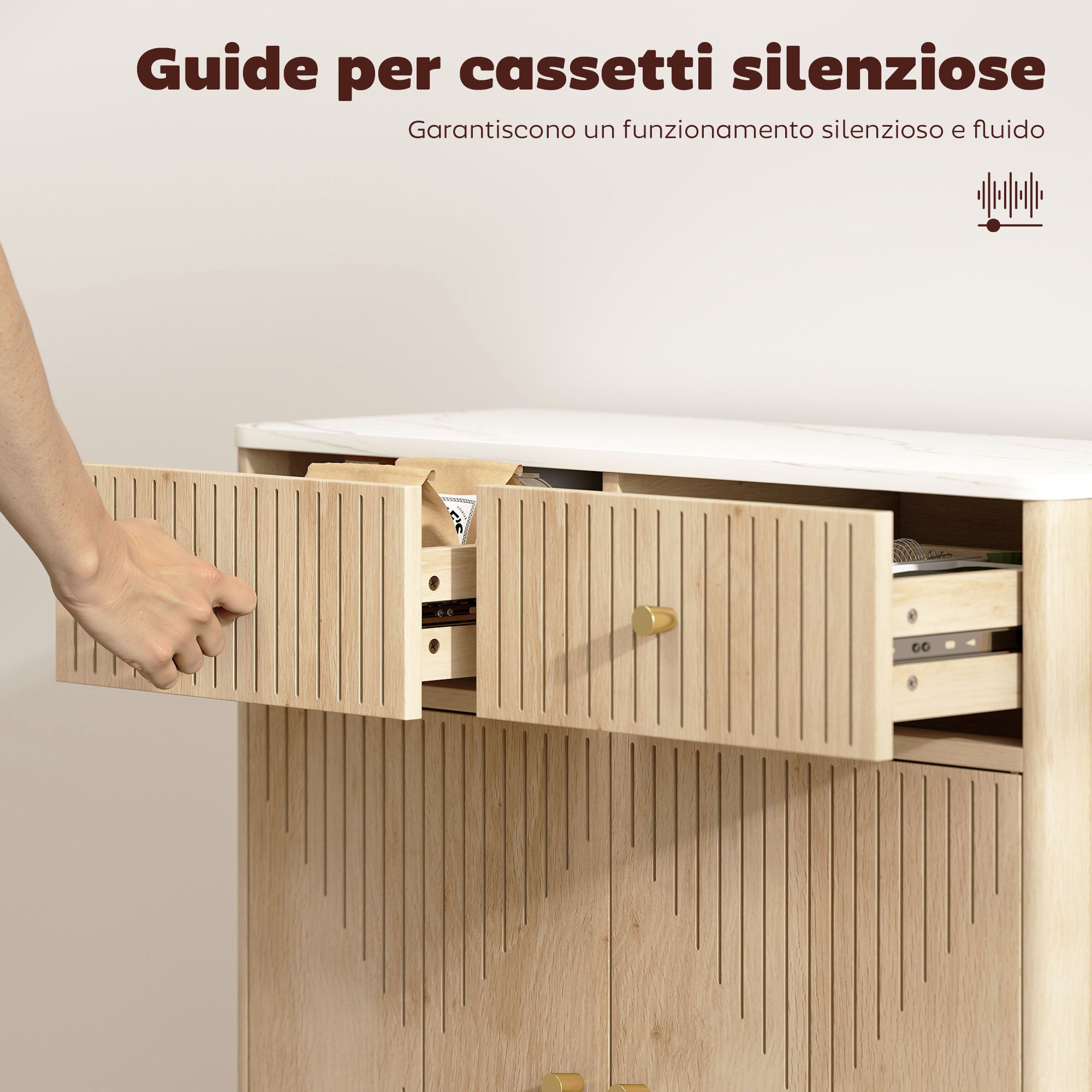 Credenza Buffet 77x30x80 cm con Piano d'Appoggio Effetto Marmo in Legno Rovere