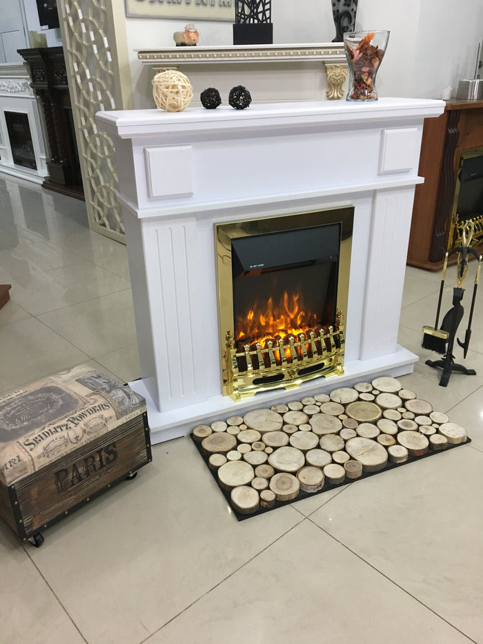 Camino Elettrico da Pavimento 99,7x103,4x27 cm Effetto Fiamma 2000W Marina & Galileo gold Bianco